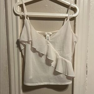 H&M Cream Asymmetrical Ruffled Sheer Camisole
